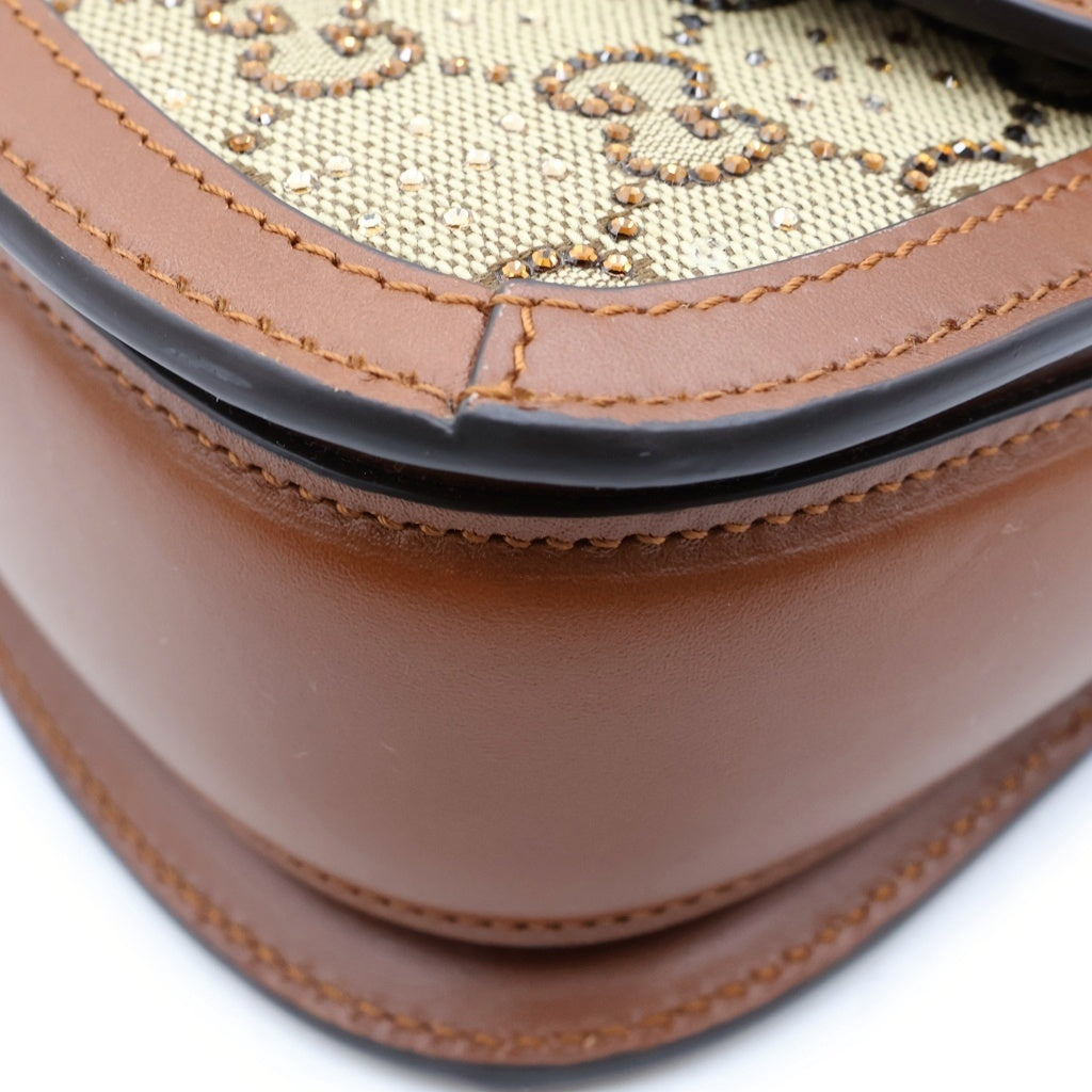 GUCCI(グッチ) バンブー1947 2WAYショルダー ミニ ハンドバッグ GGクリスタル キャンバス ブラウン/ベージュ 735116 レディース
