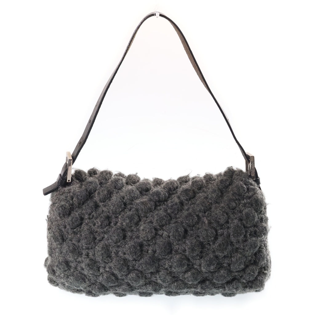 FENDI(フェンディ) マンマバケット ハンドバッグ ワンショルダーバッグ グレー ニット×レザー シルバー金具 レディース