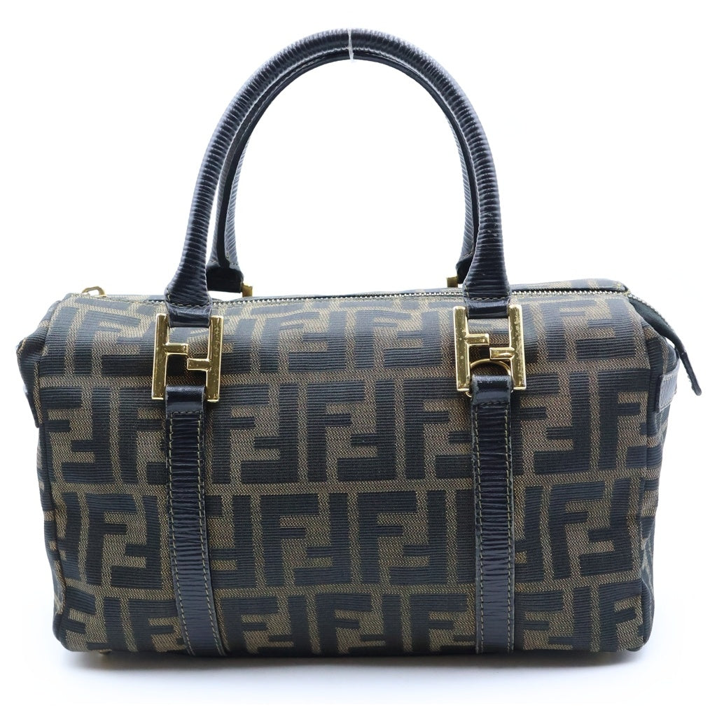 FENDI(フェンディ) ズッカ柄 2WAYハンドバッグ ボストンバッグ ショルダーバッグ ブラウン×ブラック レザー×キャンバス ゴールド金具 レディース
