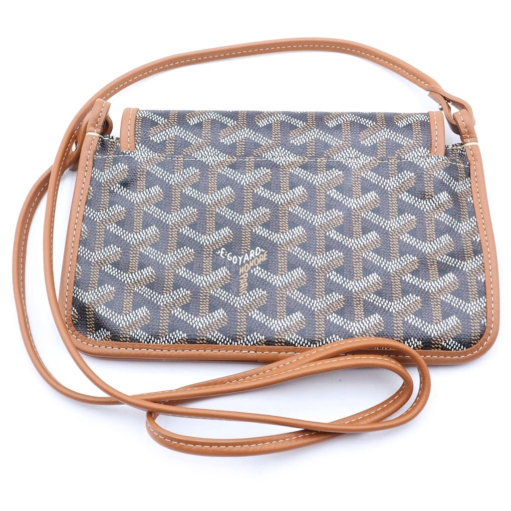 GOYARD(ゴヤール) プリュメ ポーチウォレット ミニショルダーバッグ ブラウン レザー×PVC シルバー金具 レディース