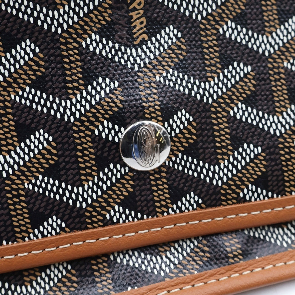 GOYARD(ゴヤール) プリュメ ポーチウォレット ミニショルダーバッグ ブラウン レザー×PVC シルバー金具 レディース