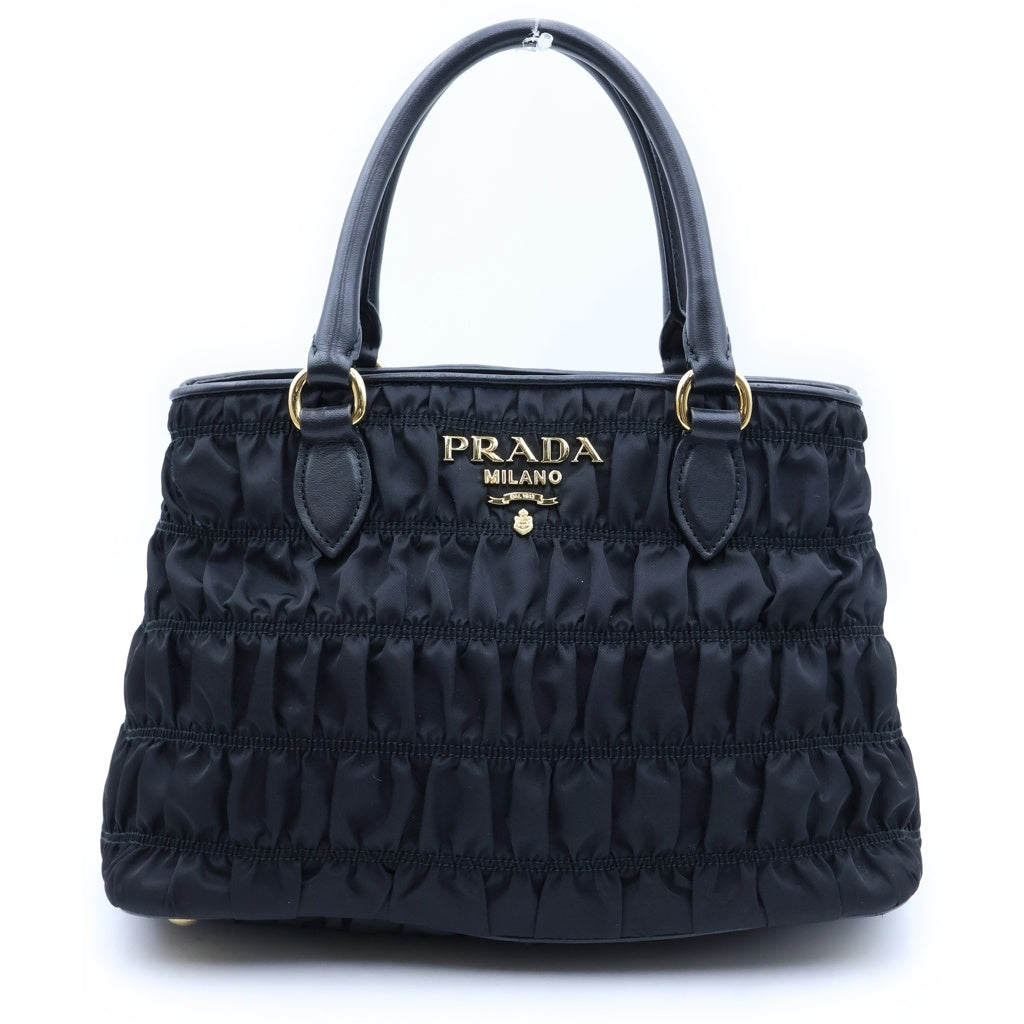 PRADA(プラダ) ギャザー ハンドバッグ 2wayショルダー ナイロン レザー ブラック 1BA173 レディース