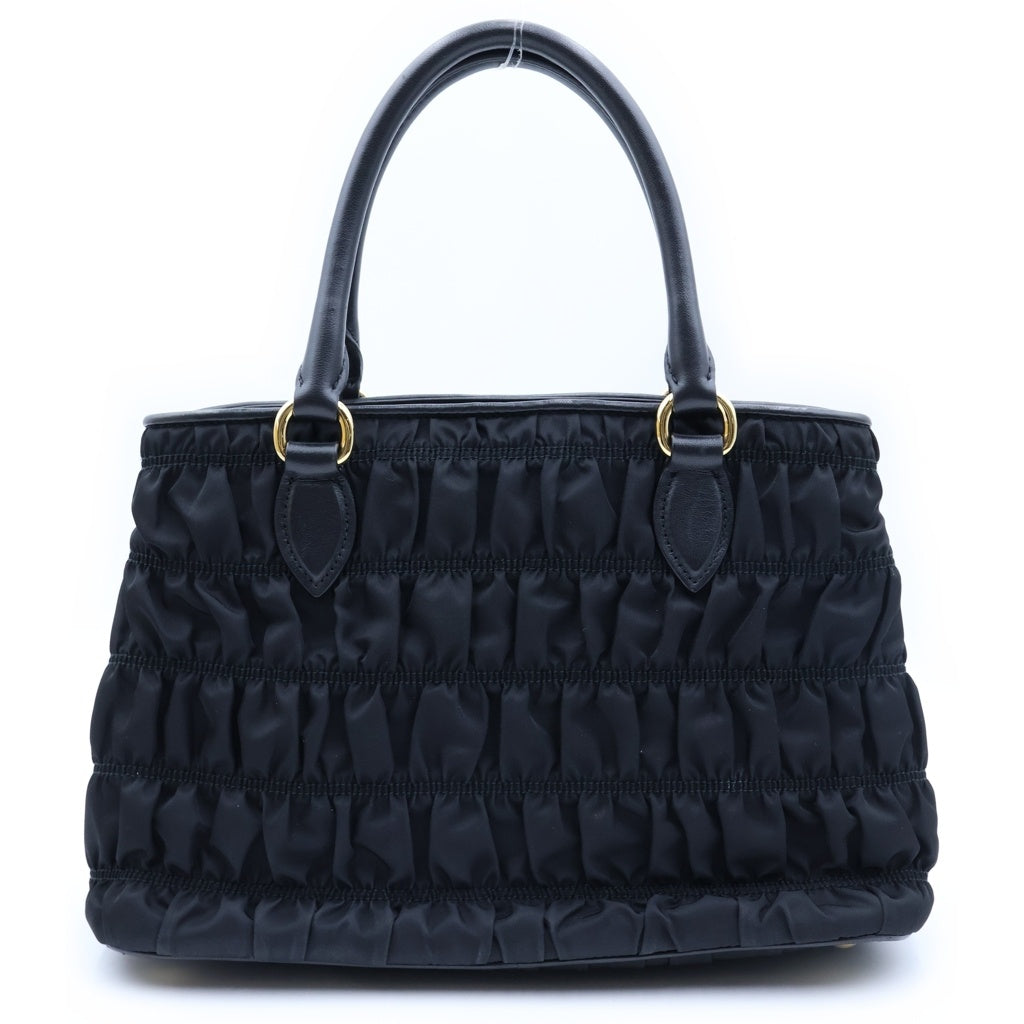 PRADA(プラダ) ギャザー ハンドバッグ 2wayショルダー ナイロン レザー ブラック 1BA173 レディース