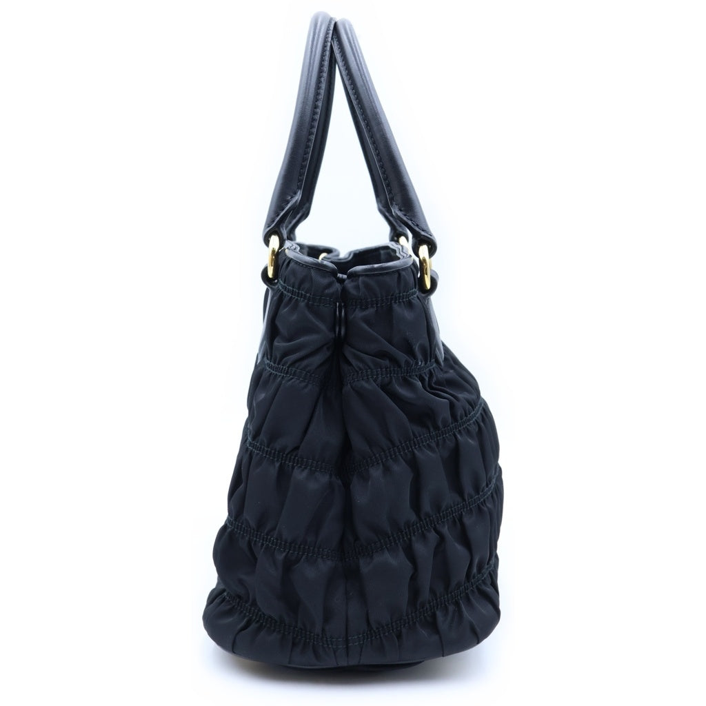 PRADA(プラダ) ギャザー ハンドバッグ 2wayショルダー ナイロン レザー ブラック 1BA173 レディース