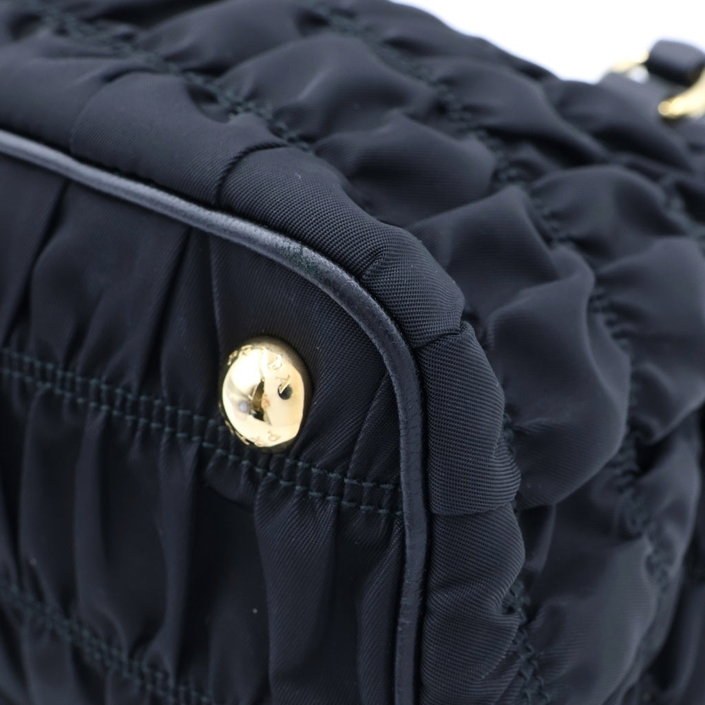 PRADA(プラダ) ギャザー ハンドバッグ 2wayショルダー ナイロン レザー ブラック 1BA173 レディース