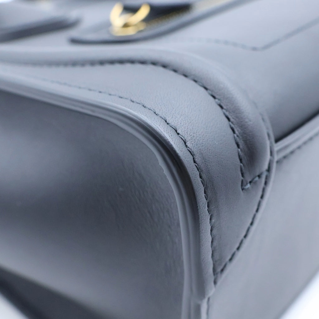CELINE(セリーヌ) ラゲージナノ 2WAYハンドバッグ ショルダーバッグ ブラック レザー ゴールド金具 レディース