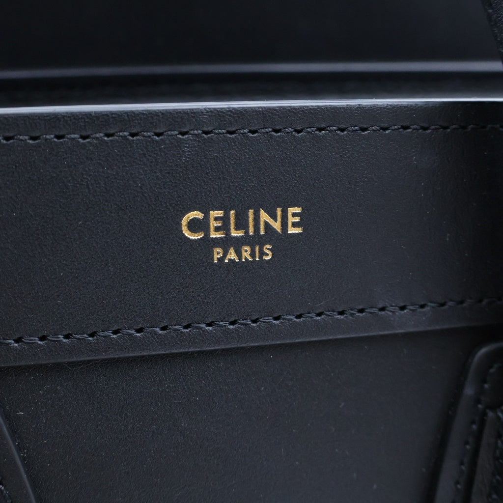 CELINE(セリーヌ) ラゲージナノ 2WAYハンドバッグ ショルダーバッグ ブラック レザー ゴールド金具 レディース