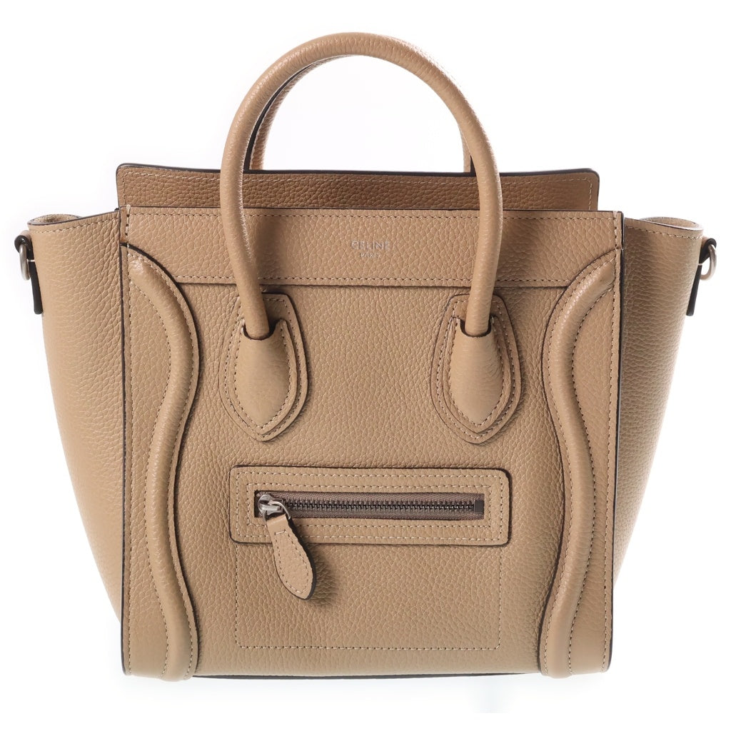 CELINE(セリーヌ) ラゲージナノ 2WAYショルダーバッグ ハンドバッグ ベージュ レザー シルバー金具 レディース