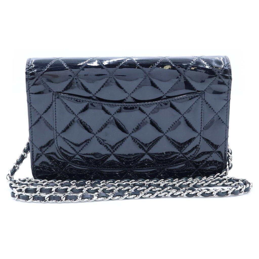 CHANEL(シャネル) マトラッセ チェーンウォレット ショルダーバッグ ブラック パテントレザー 18番台 A33814 シルバー金具 レディース