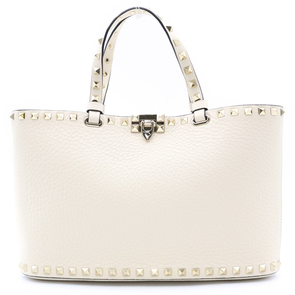 VALENTINO(ヴァレンティノ) ロックスタッズ スモール トートバッグ 2wayショルダー グレインカーフスキン アイボリー 7W2B0S20VSF