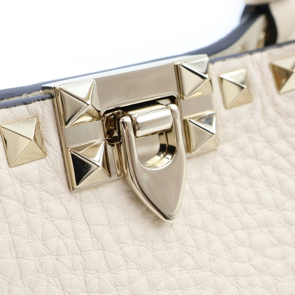 VALENTINO(ヴァレンティノ) ロックスタッズ スモール トートバッグ 2wayショルダー グレインカーフスキン アイボリー 7W2B0S20VSF