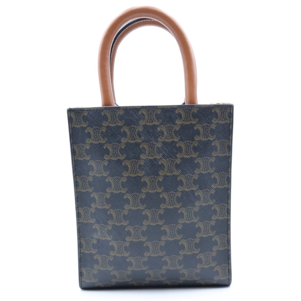 CELINE(セリーヌ) トリオンフ バーティカルカバ ミニ 2WAYハンドバッグ ミニバッグ ショルダーバッグ ブラウン レザー×PVC ゴールド金具 レディース