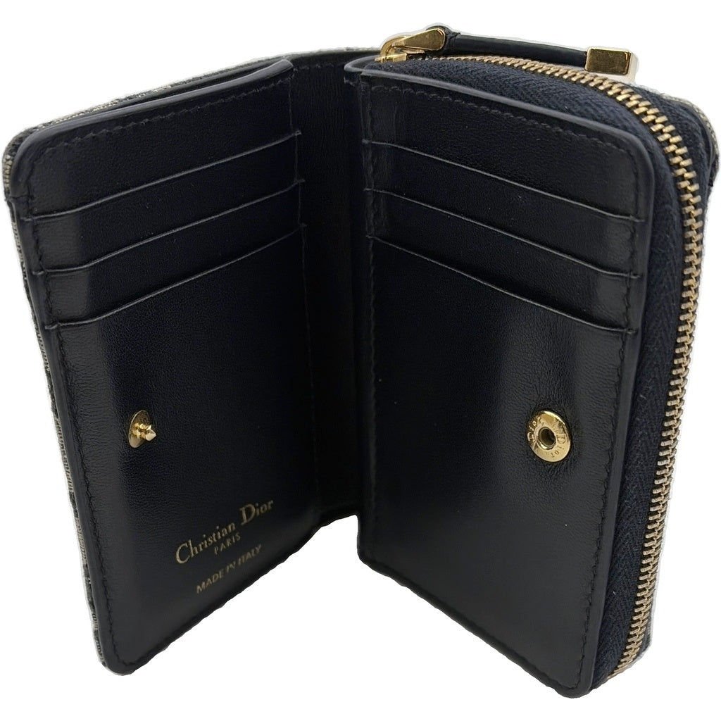 Christian Dior(クリスチャンディオール) 30モンテーニュ オブリーク ミニ財布 コンパクトウォレット ネイビー レザー×キャンバス ゴールド金具 レディース