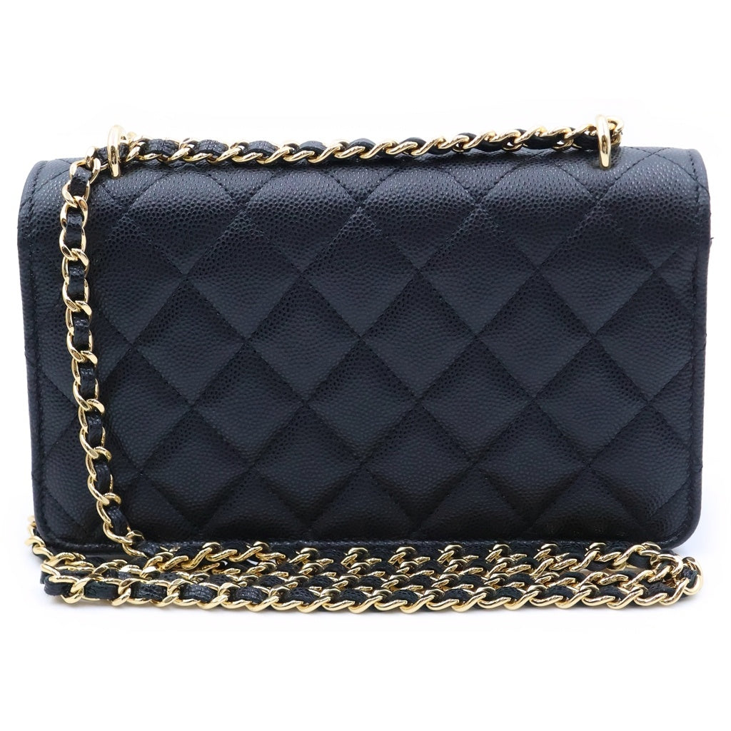 CHANEL(シャネル) マトラッセ チェーンウォレット ショルダーバッグ バッグチャーム付き ゴールド金具 キャビアスキン AP3318 レディース