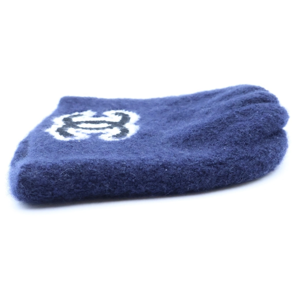 CHANEL(シャネル) ココマーク ビーニー ウールニット帽 ネイビー レディース