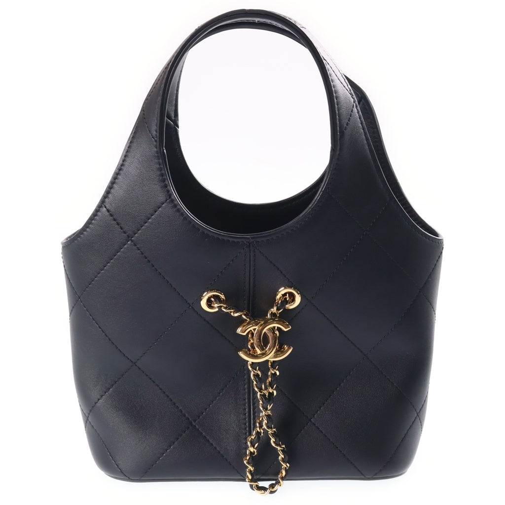 CHANEL(シャネル) マトラッセ チェーン スモールショッピング ハンドバッグ ブラック カーフスキン プレートシリアル AS6132 ゴールド金具 レディース