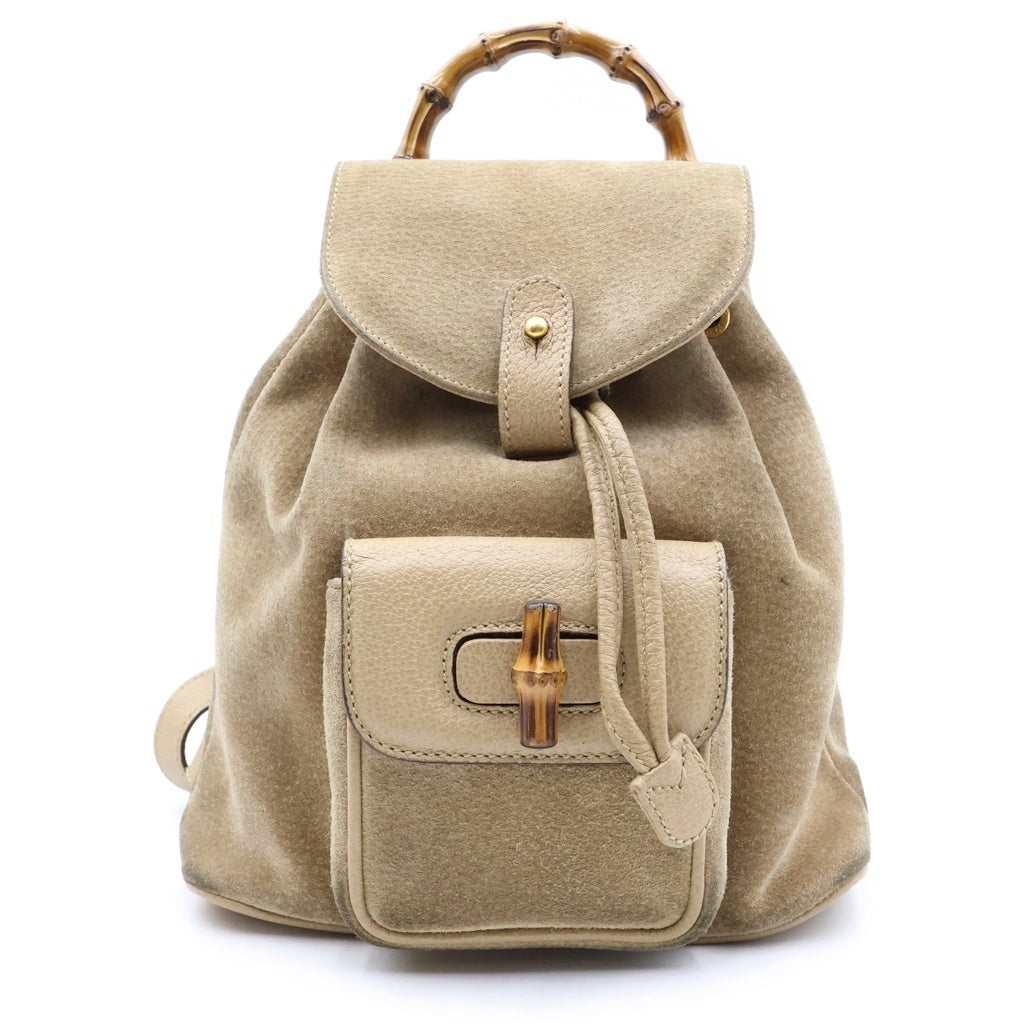 GUCCI(グッチ) バンブー リュックサック バックパック ベージュ スエード 003・1705・0030 ゴールド金具
