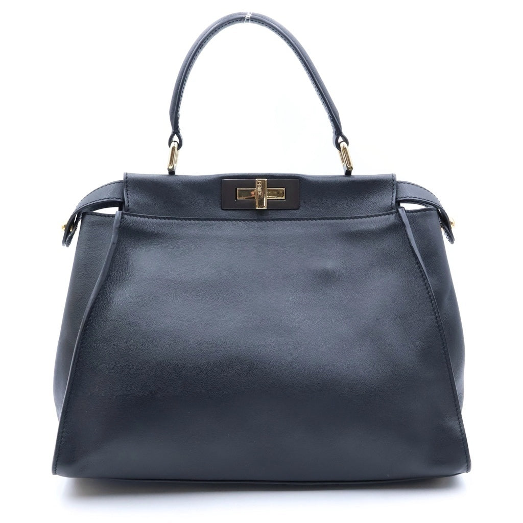 FENDI(フェンディ) ピーカブー ミディアム ハンドバッグ ブラック レザー ゴールド金具 レディース