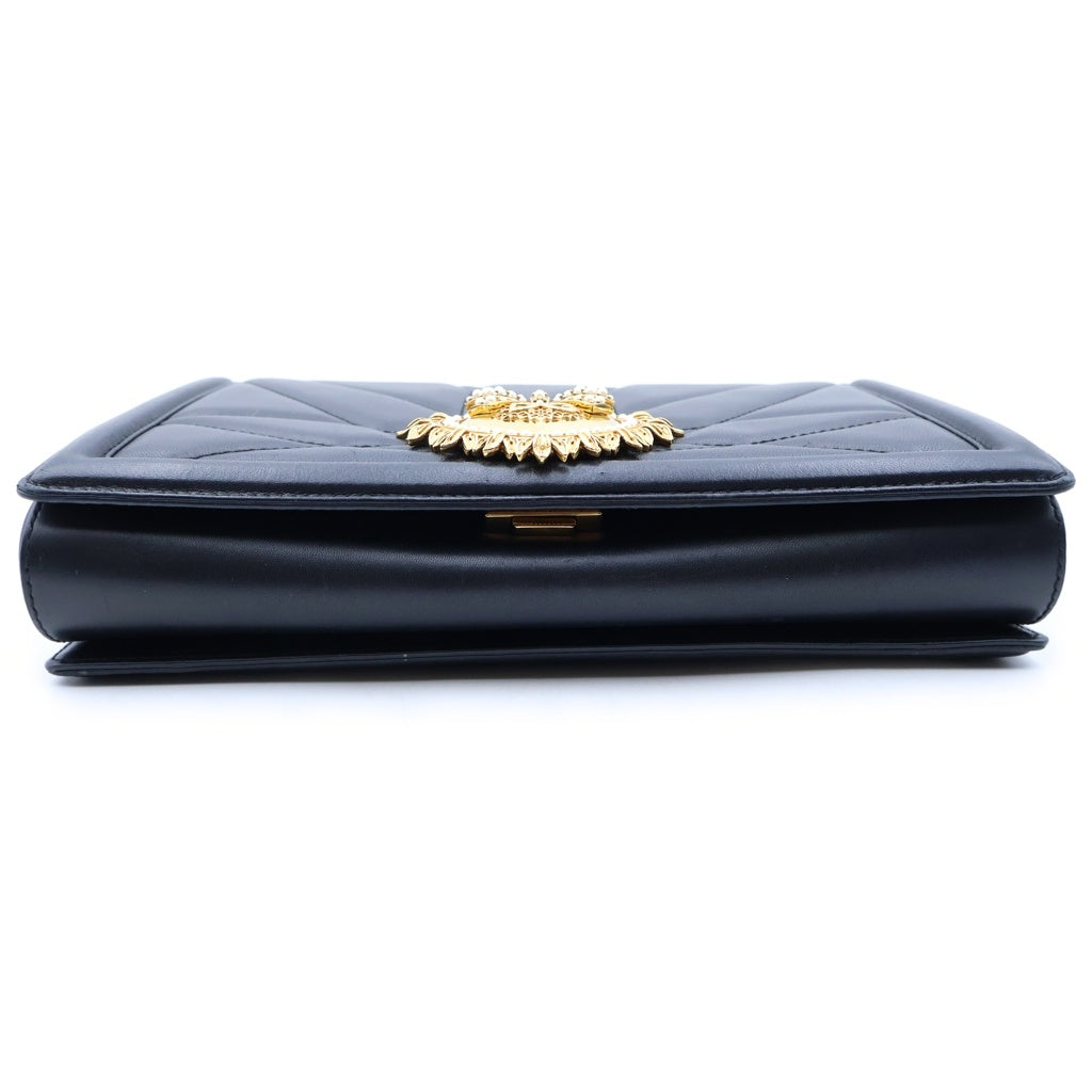 DOLCE & GABBANA(ドルチェアンドガッバーナ) ディヴォーション ショルダーバッグ ブラック レザー ゴールド金具 レディース