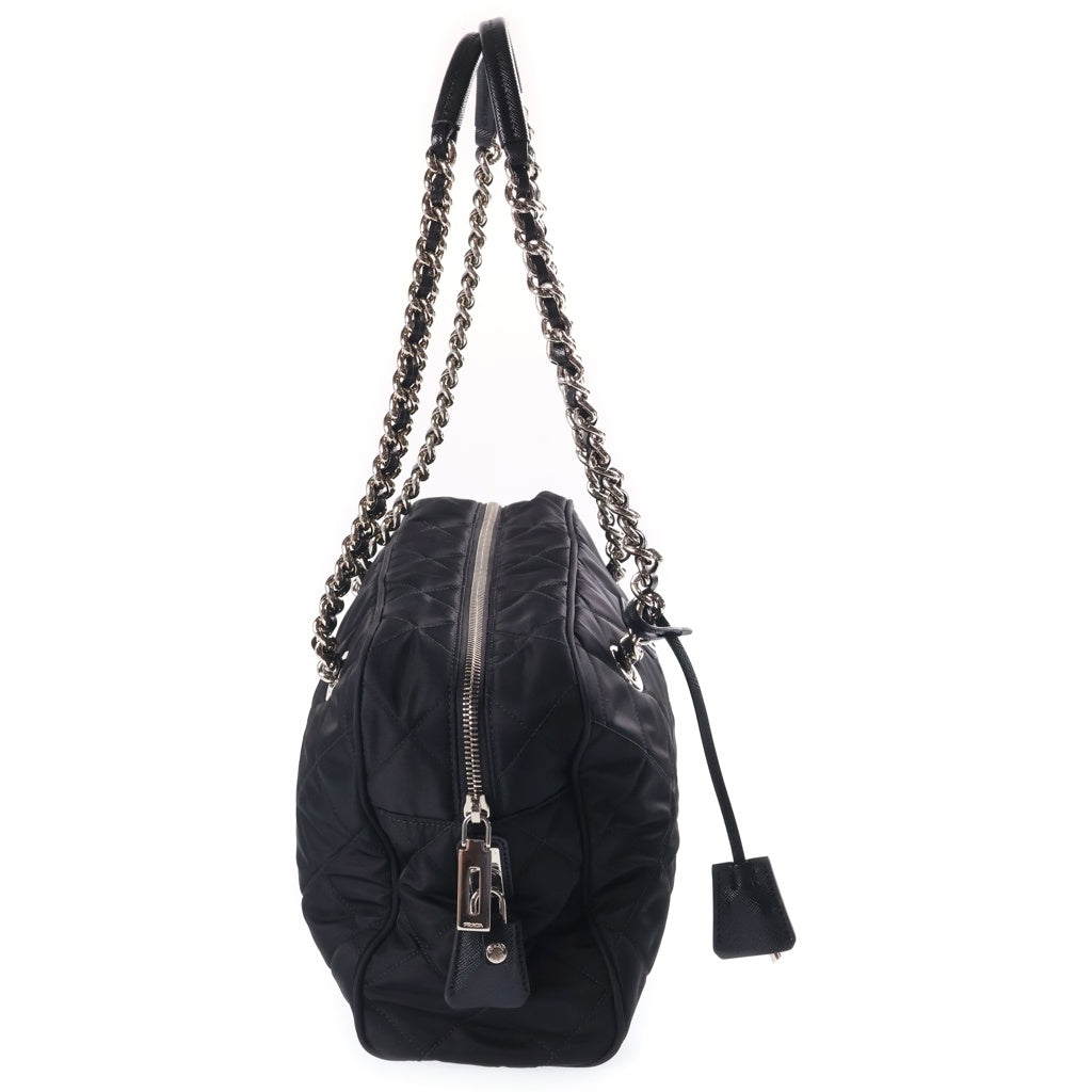 PRADA(プラダ) インプントゥ キルティング チェーンショルダーバッグ ナイロン×サフィアーノレザー ブラック 1BB903