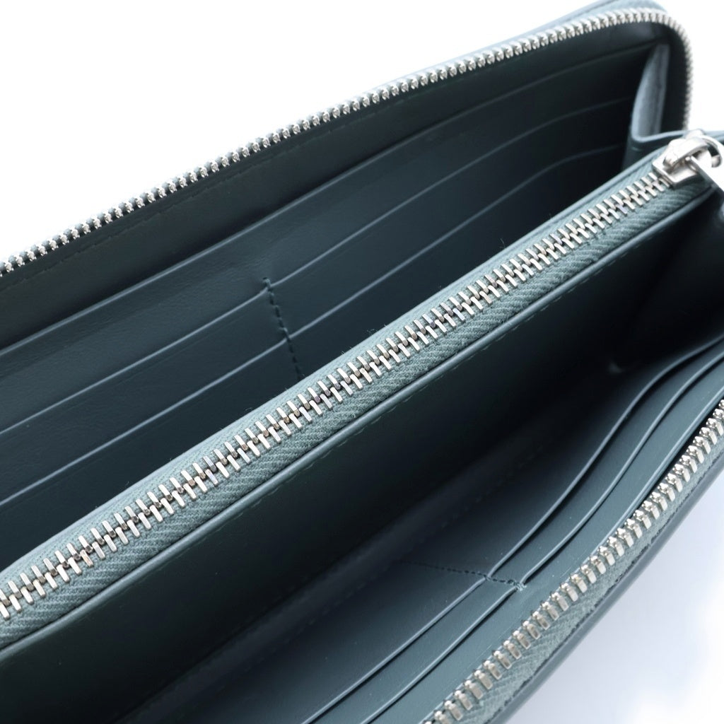 BOTTEGA VENETA(ボッテガヴェネタ) イントレチャート ラウンドジップ 長財布 レザー グレーグリーン レディース