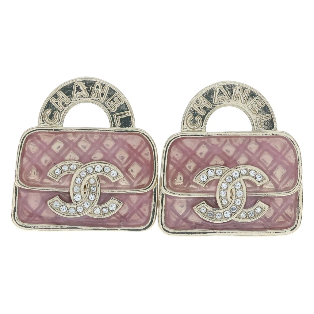 CHANEL(シャネル) ココマーク バックモチーフ ピアス ラインストーン ゴールド/ピンク