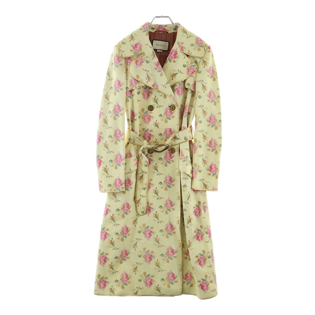 GUCCI(グッチ) ロング コート フラワープリント アウター ベルト付き レザー イエロー