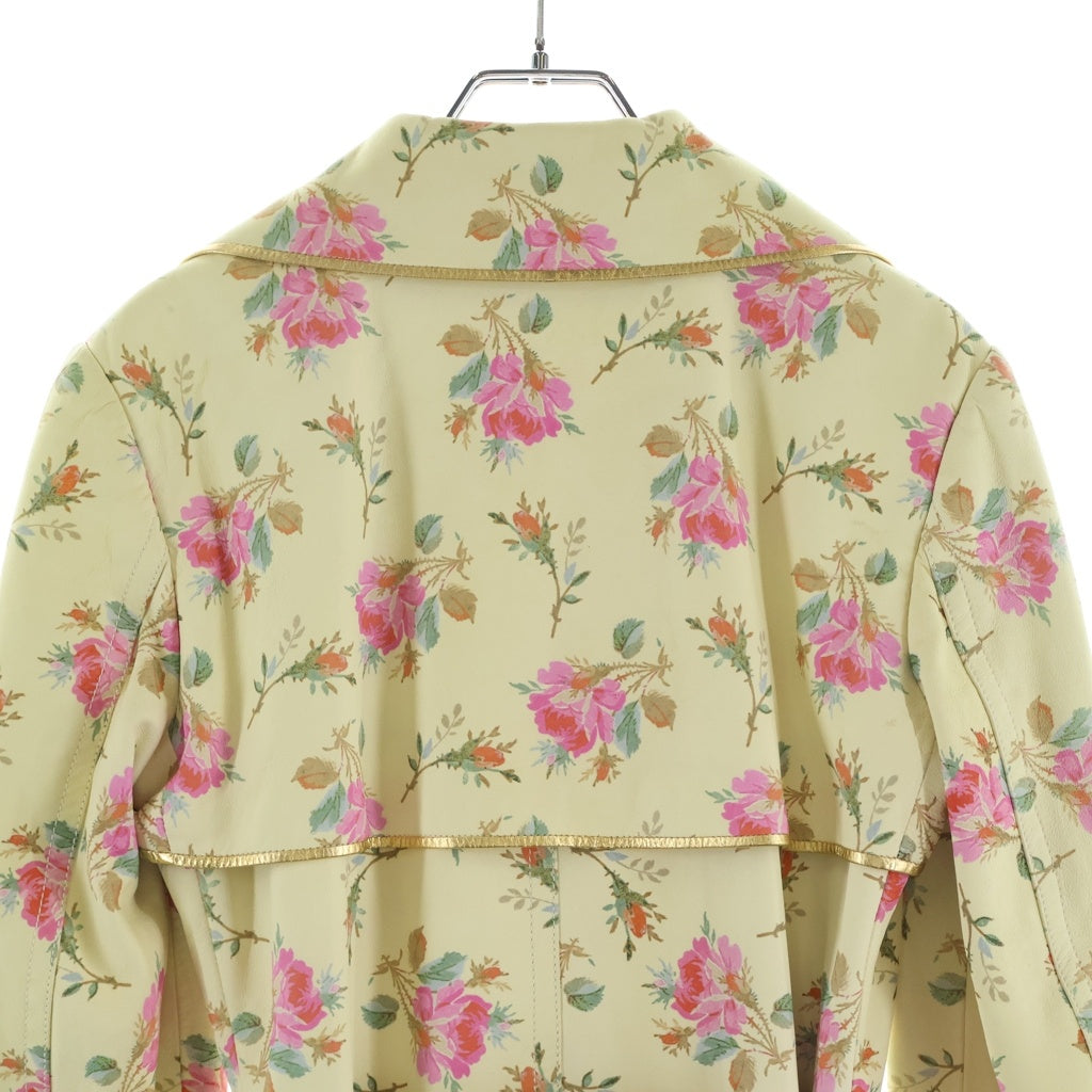 GUCCI(グッチ) ロング コート フラワープリント アウター ベルト付き レザー イエロー