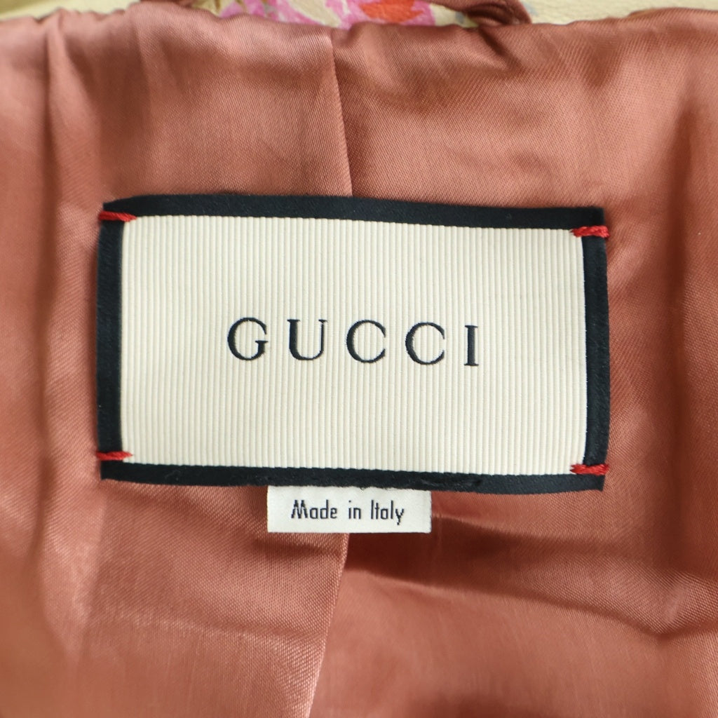 GUCCI(グッチ) ロング コート フラワープリント アウター ベルト付き レザー イエロー