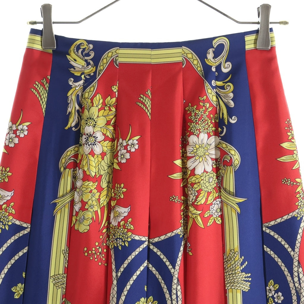 GUCCI(グッチ) ロングスカート スカーフ柄 総柄 プリーツ シルク ネイビー/レッド 409370 レディース