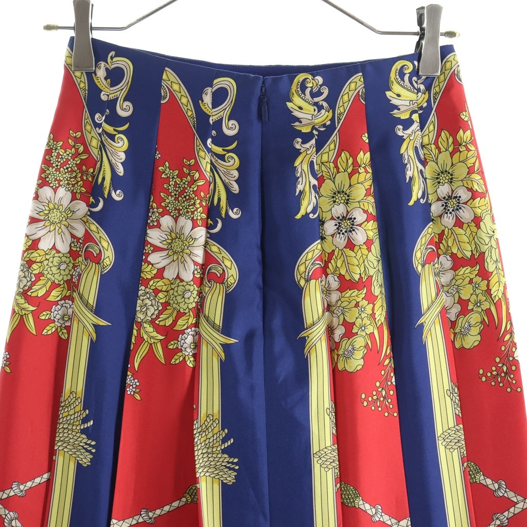 GUCCI(グッチ) ロングスカート スカーフ柄 総柄 プリーツ シルク ネイビー/レッド 409370 レディース