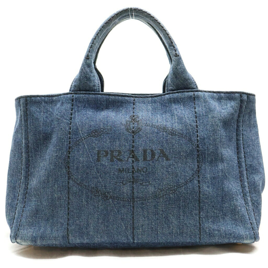 PRADA(プラダ) カナパ ミディアム 2WAYハンドバッグ ショルダーバッグ トートバッグ インディゴブルー デニム ゴールド金具