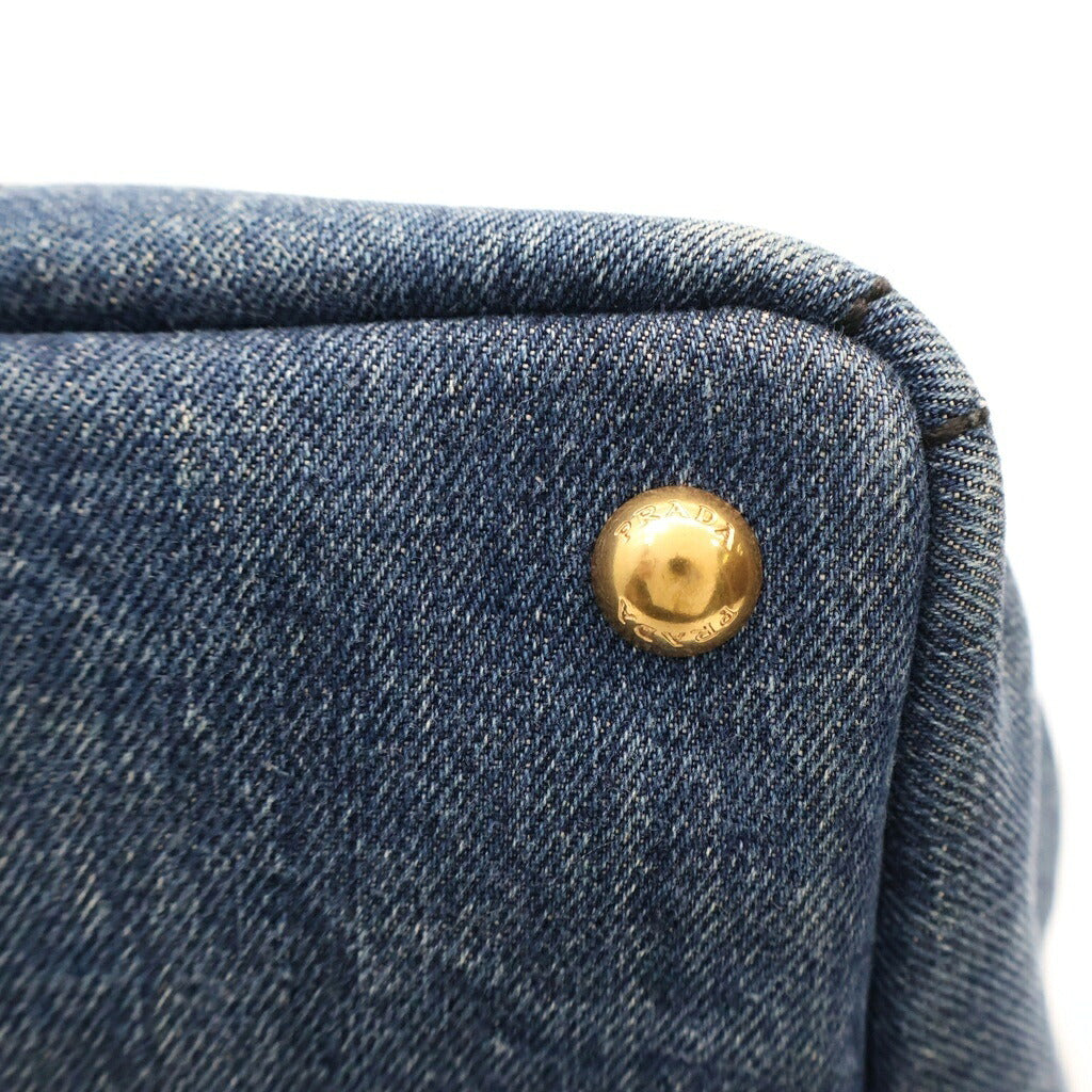 PRADA(プラダ) カナパ ミディアム 2WAYハンドバッグ ショルダーバッグ トートバッグ インディゴブルー デニム ゴールド金具