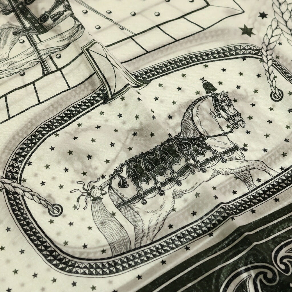 HERMES(エルメス) カレジェアン スカーフ グラン・アパラ・バンダナ カーキ×アイボリー