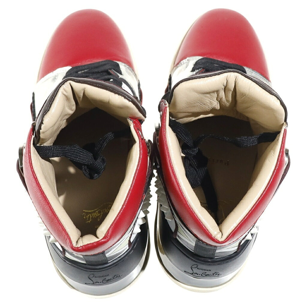 CHRISTIAN LOUBOUTIN(クリスチャンルブタン) ハイカット スニーカー スタッズ レースアップ ホワイト/ブラック/レッド