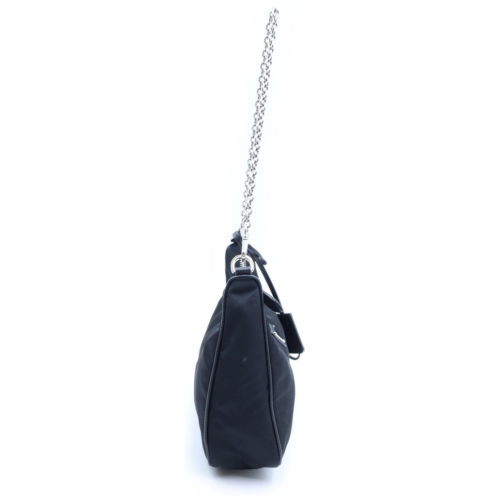 PRADA(プラダ) リエディション2005 2WAYチェーンハンドバッグ ショルダーバッグ ブラック レザー×ナイロン 1BH204 シルバー金具