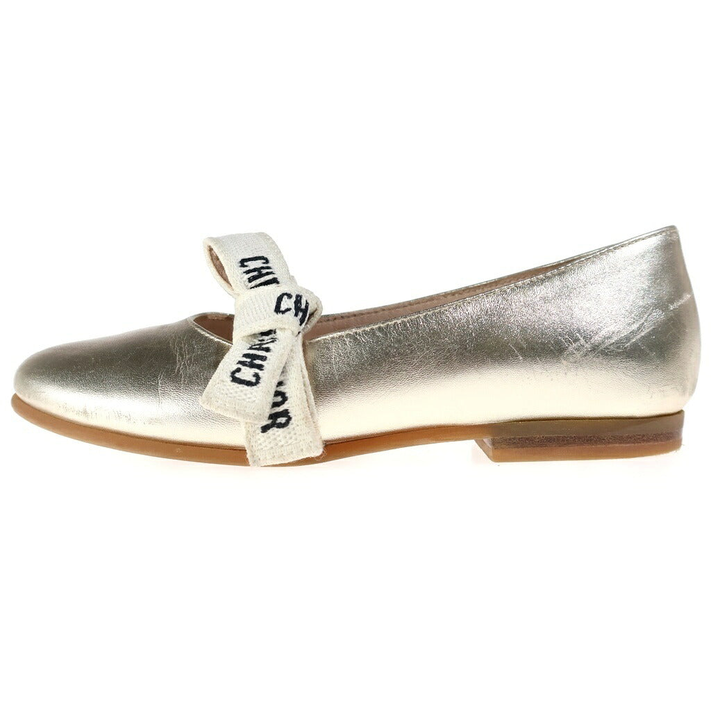 DIOR(ディオール) MISS B バレエ フラットシューズ パンプス キッズ ベビー リボン レザー ゴールド