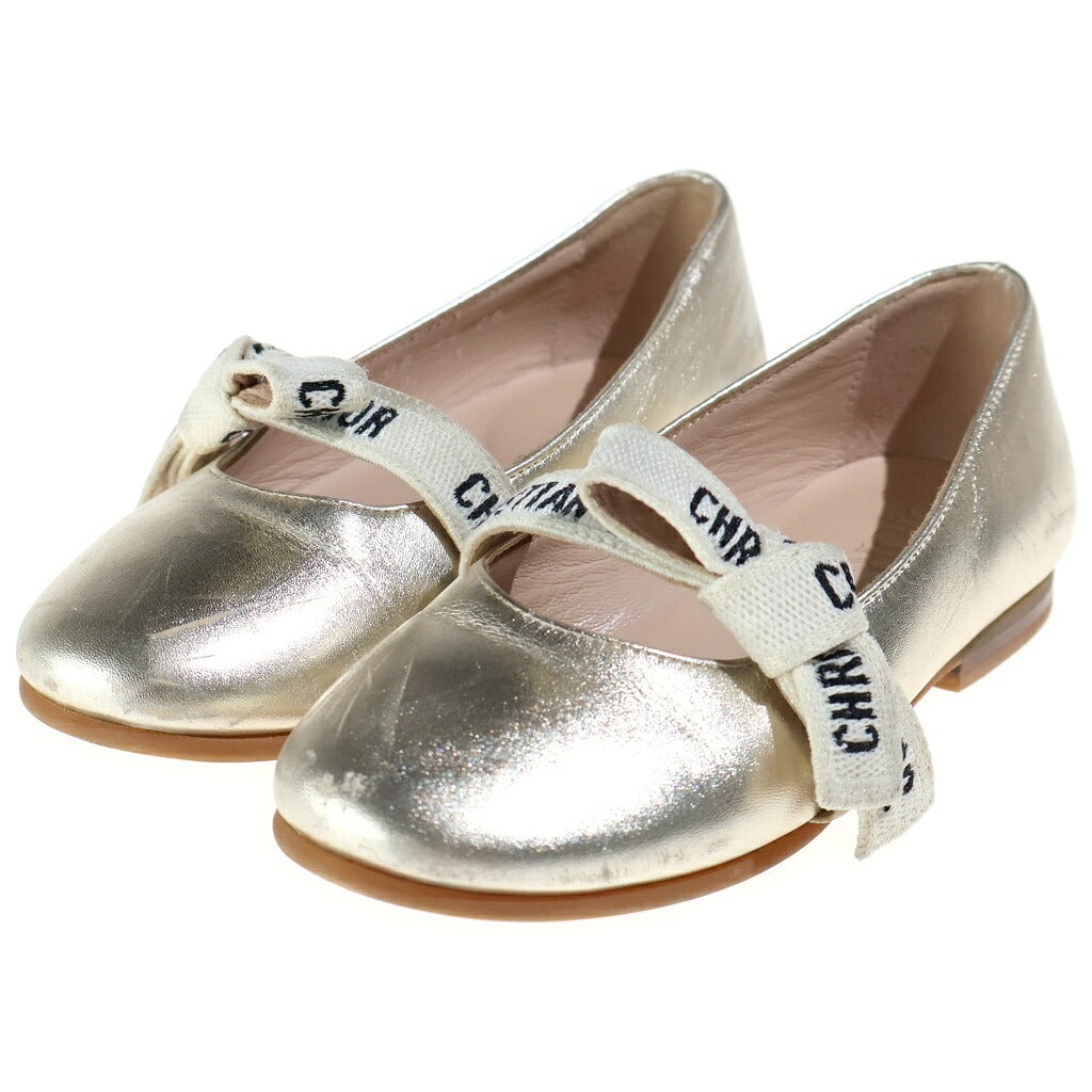 DIOR(ディオール) MISS B バレエ フラットシューズ パンプス キッズ ベビー リボン レザー ゴールド