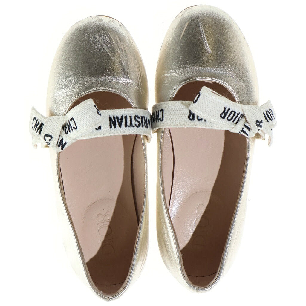 DIOR(ディオール) MISS B バレエ フラットシューズ パンプス キッズ ベビー リボン レザー ゴールド