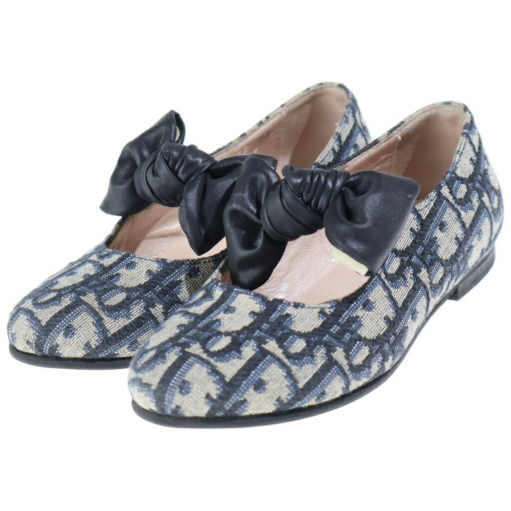 DIOR(ディオール) バレエ フラットシューズ パンプス キッズ ベビー オブリーク リボン キャンバス コットン ジャカード ネイビー