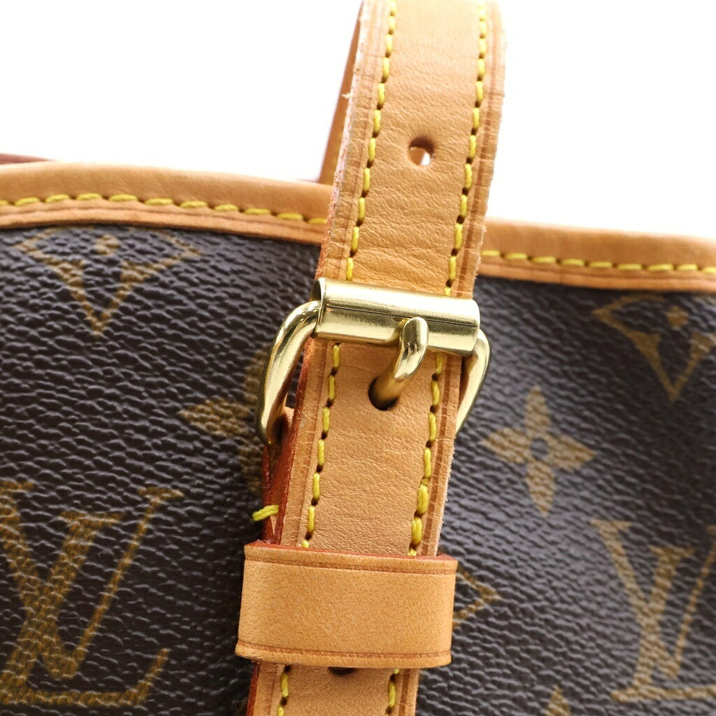 LOUIS VUITTON(ルイヴィトン) モノグラム バケットPM ハンドバッグ トートバッグ ブラウン レザー×PVC M42238 ゴールド金具
