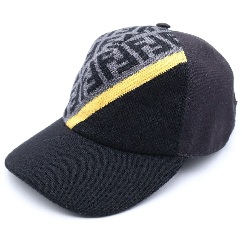 FENDI(フェンディ) ロゴ キャップ 帽子 ズッカ柄 コットン ブラック/グレー