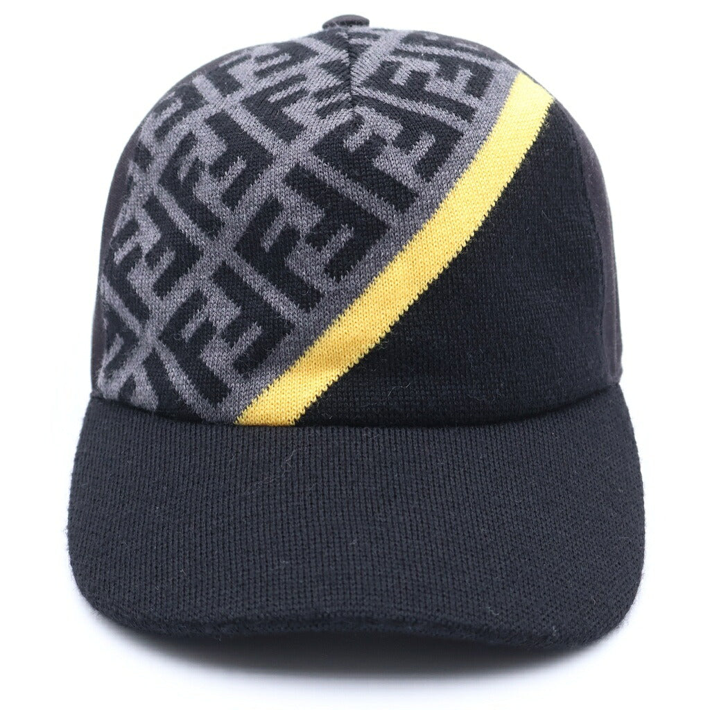 FENDI(フェンディ) ロゴ キャップ 帽子 ズッカ柄 コットン ブラック/グレー
