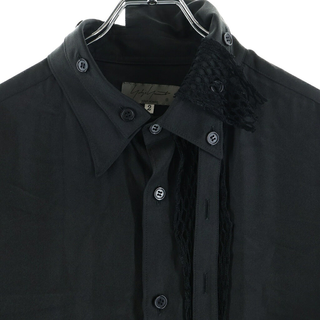 B Yohji Yamamoto(ビー ヨウジヤマモト) シャツ 長袖 レース リボン シルク ブラック