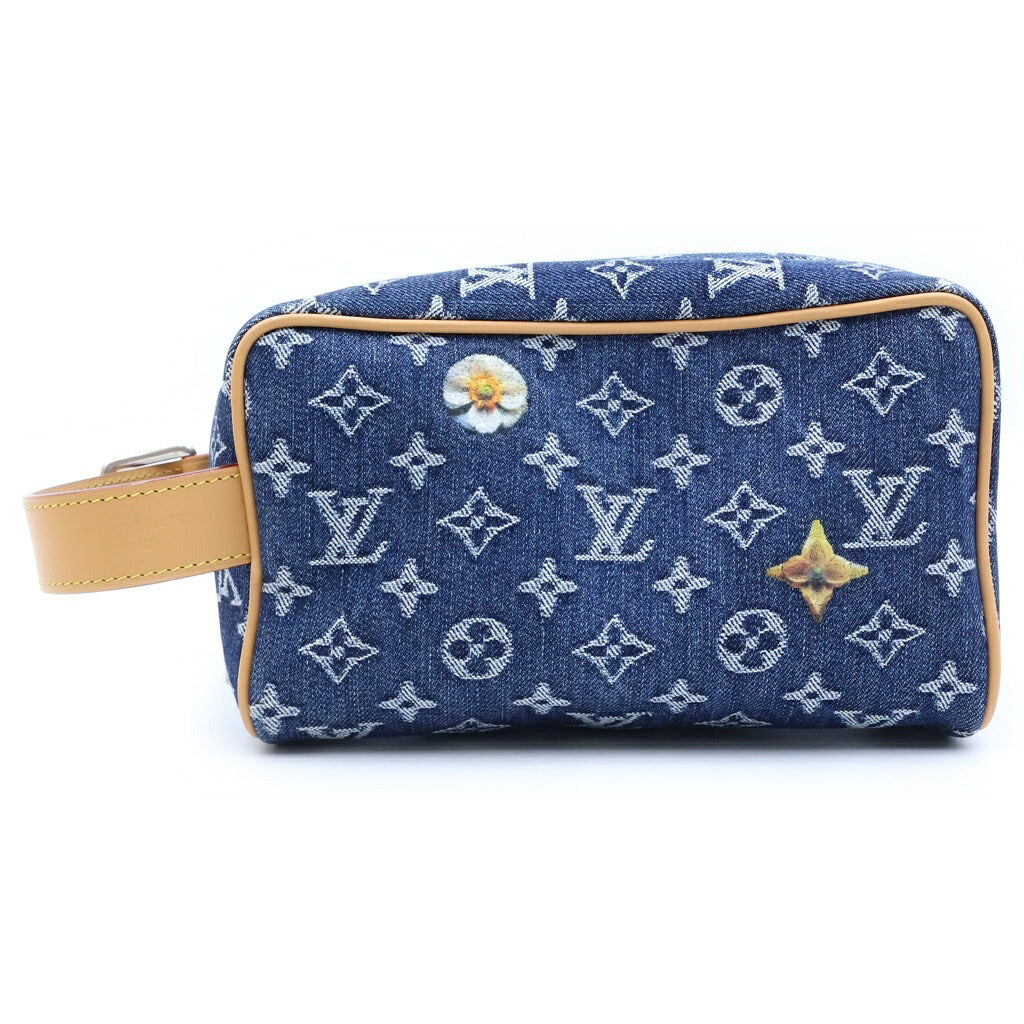 LOUIS VUITTON(ルイヴィトン) モノグラム デニム ロッカー ドップ・キット ハンドバッグ インディゴブルー×ブラウン デニム×レザー M28363 ゴールド金具