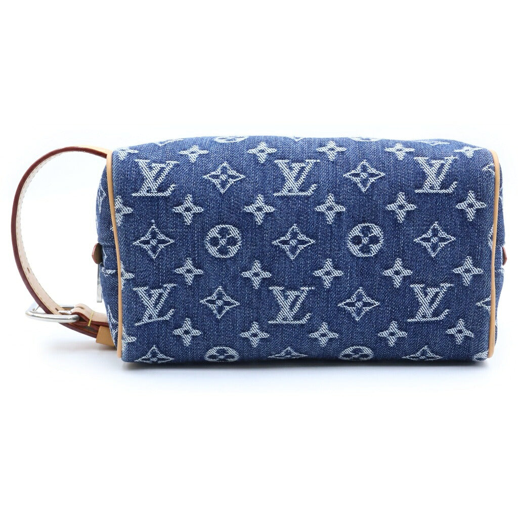 LOUIS VUITTON(ルイヴィトン) モノグラム デニム ロッカー ドップ・キット ハンドバッグ インディゴブルー×ブラウン デニム×レザー M28363 ゴールド金具