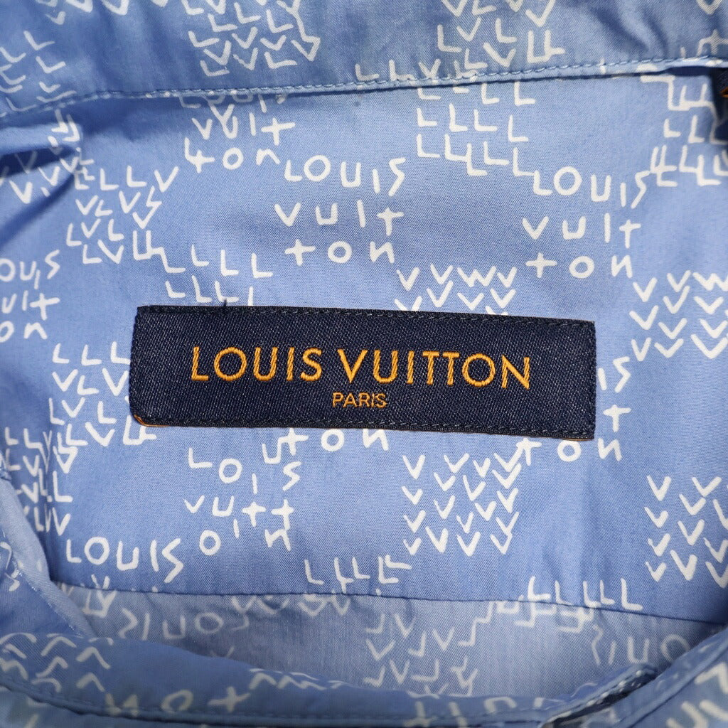 LOUIS VUITTON(ルイヴィトン) ダミエスプレッド 半袖シャツ コットン ポリアミド ライトブルー RM222M NF4 HNS20W