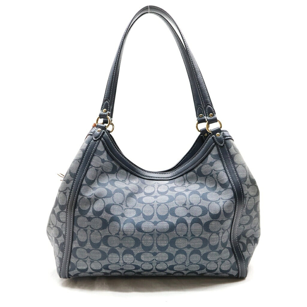 COACH(コーチ) シグネチャー デニム トート ハンドバッグ ロゴ レザー グレー