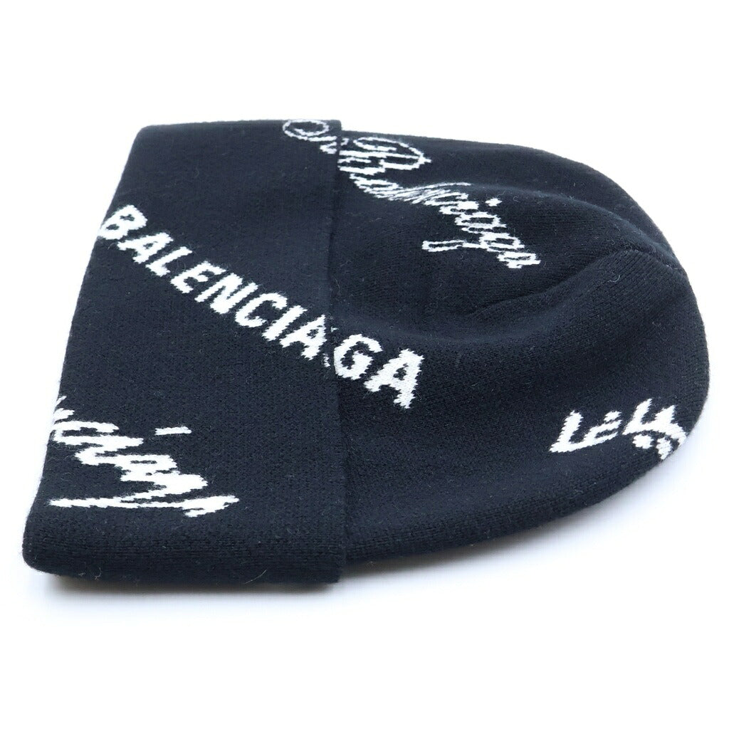 BALENCIAGA(バレンシアガ) ロゴマニア ニット帽 ビーニー ブラック/ホワイト