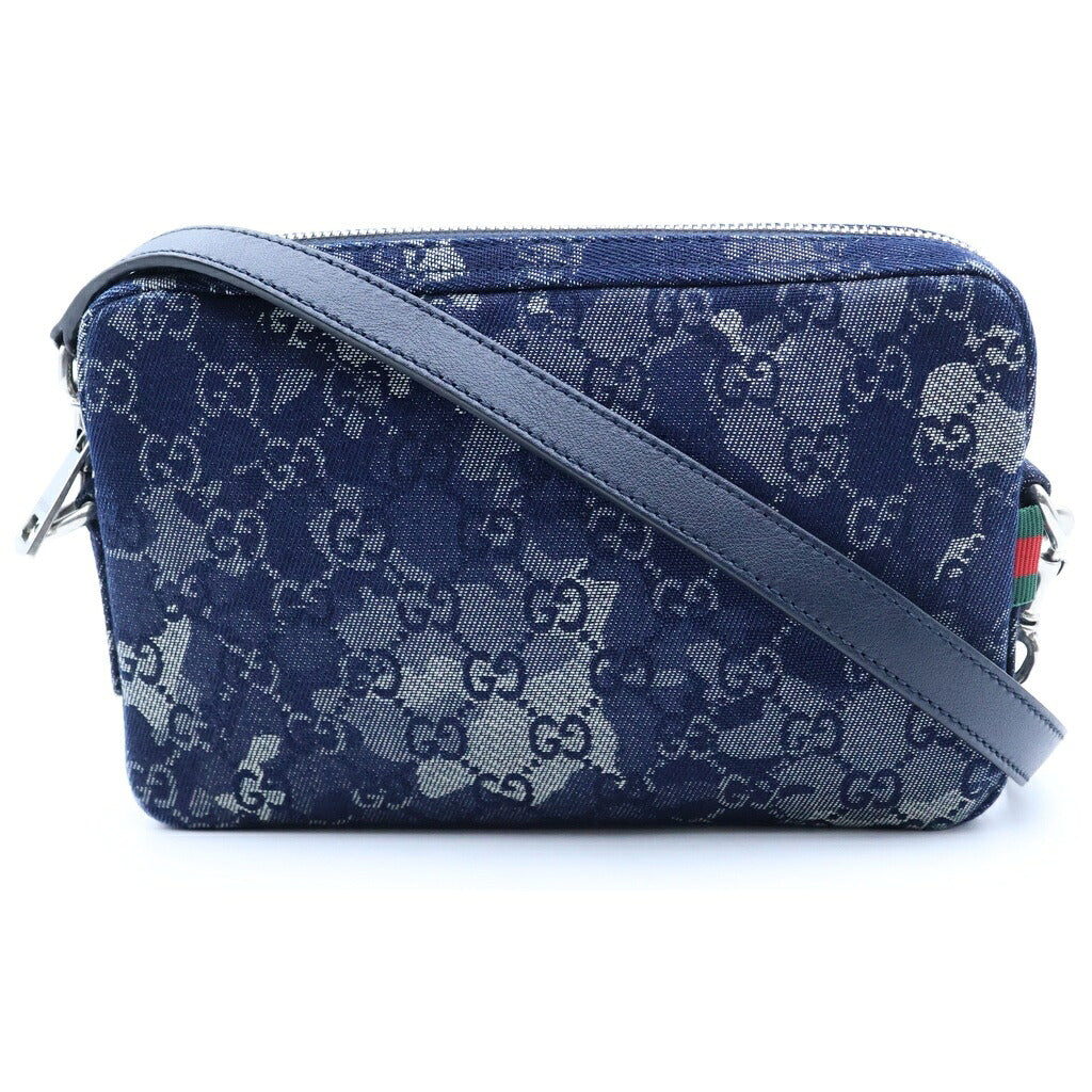 GUCCI(グッチ) GGキャンバス デニムショルダーバッグ インディゴブルー ネイビー デニム 849009 シルバー金具